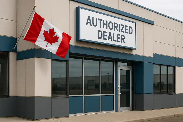 Storefront of an authorized dealer in Canada with a Canadian flag, representing Siemens breaker supplier in Calgary and Edmonton